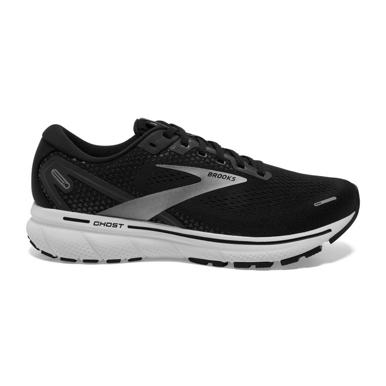 Brooks Ghost 14 Cushioned Men's Road Running Shoes - Black/White/Silver (39281-KNHY)